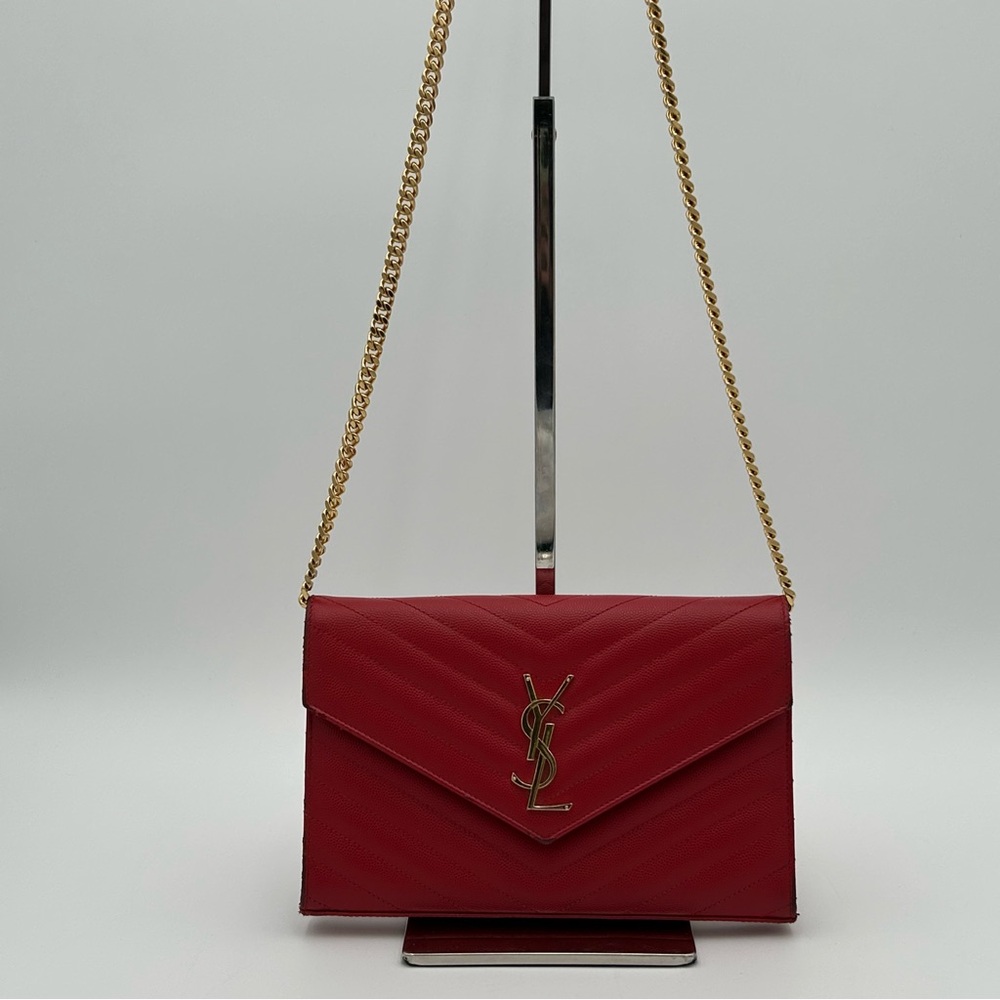 Yves Saint Laurent Red Quilted Clutch with Gold Chain
